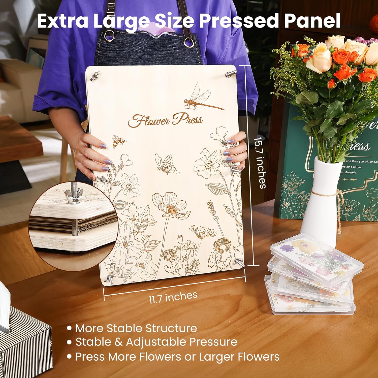 5-Layer Wooden Flower Press Kit – 17″ × 11.8″ DIY Floral Preservation for Bouquets, Keepsake Art & Pressing Projects